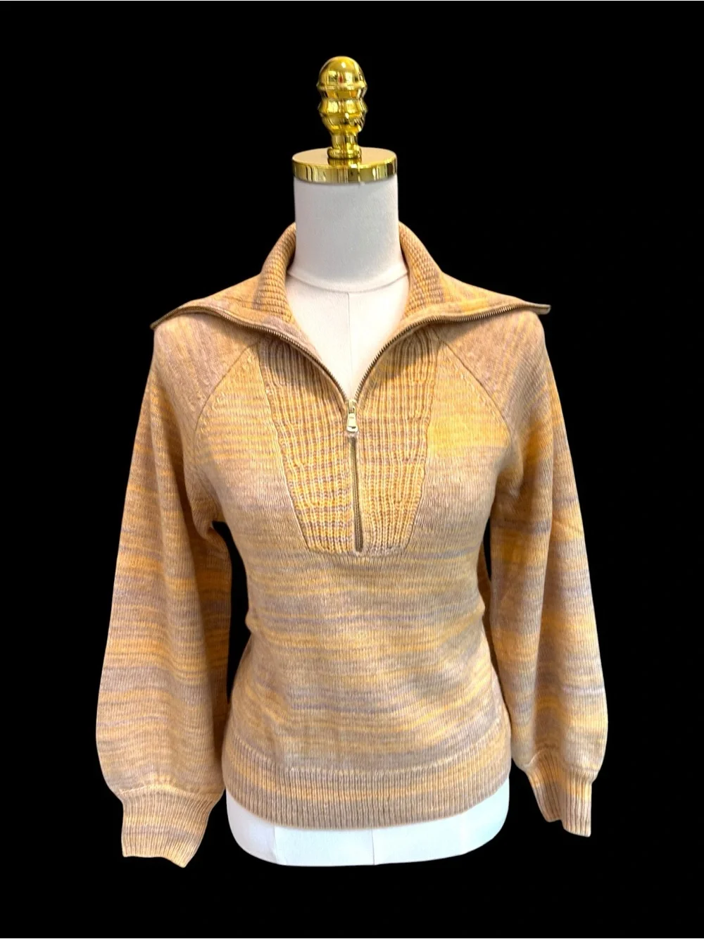 J.Crew Cashmere Merino Space Dyed Half Zip Gold Stripe Sweater Sz S NWOT